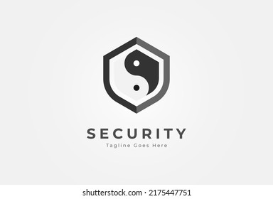 Yin Yang Shield Security Logo, shield with yin yang icon combination, suitable for security, brand and company logos design, vector illustration