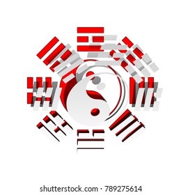 Yin and yang sign with bagua arrangement. Vector. Detachable paper icon with red body stock. Isolated.