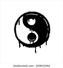 Yin Yang Sign. Black white dao symbol. Brush stroke hand drawn illustration