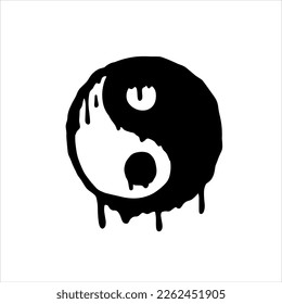 Yin Yang Sign. Black white dao symbol. Brush stroke hand drawn illustration