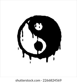 Yin Yang Sign. Black white dao symbol. Brush stroke hand drawn illustration