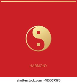 Yin and Yang sign emblem on red. Vector illustration