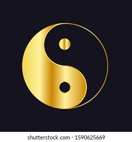 Yin Yang sign, golden on a black background. Stock vector graphics.