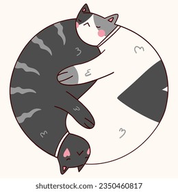 Yin Yang sign icon. White and black cute funny cartoon cats. Feng shui symbol. Isolated Flat design style. Vector illustration