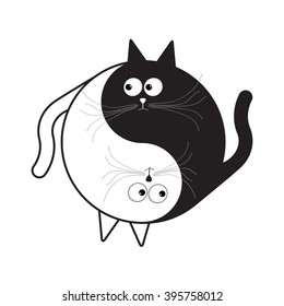 Yin Yang sign icon. White and black cute funny cartoon cat. Feng shui symbol. Isolated Flat design style. Vector illustration