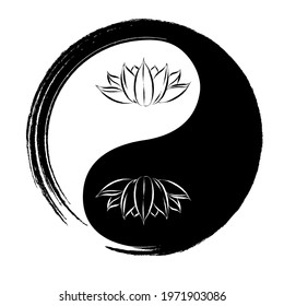 Yin yang sign with the image of the sacred lotus flower