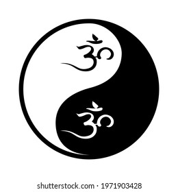 Yin yang sign. Om or Aum is a sign of an ancient Indian mantra.