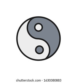 Yin yang sign, traditional chinese symbol flat color line icon.