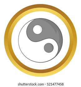 Yin Yang sign vector icon in golden circle, cartoon style isolated on white background