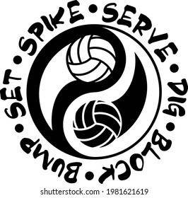 Yin Yang sign with volleyball balls sports design for volleyball fans.  Volleyball theme design for sport lovers stuff and perfect gift for volleyball players and fans