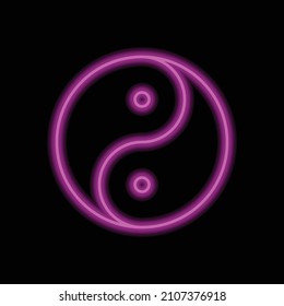 Yin Yang simple icon vector. Flat desing. Purple neon on black background.ai