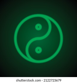 Yin Yang simple icon vector. Flat desing. Green neon on black background with green light.ai