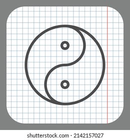 Yin Yang simple icon vector. Flat desing. On graph paper. Grey background.ai