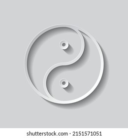 Yin Yang simple icon vector. Flat design. Paper style with shadow. Gray background.ai