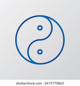 Yin Yang simple icono Vector. Diseño plano. Diseño de corte de papel. Símbolo azul cortado con sombra. Fondo gris.ai