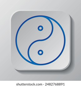 Yin Yang simple icon vector. Flat design. Paper cut design. Cutted blue symbol with shadow. Gray badge button, gray background.ai