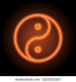 Yin Yang simple icon vector. Flat design. Orange neon on black background.ai