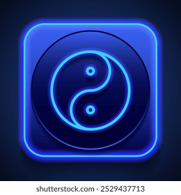 Yin Yang simple icono de Vector. Diseño plano. Estilo de neón azul en el Botón. Con shadow.ai