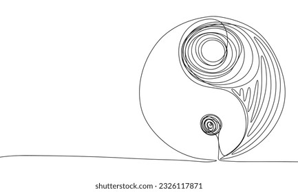 Yin and yang sketch. One line continuous hand drawing. Outline, line art vector illustration.