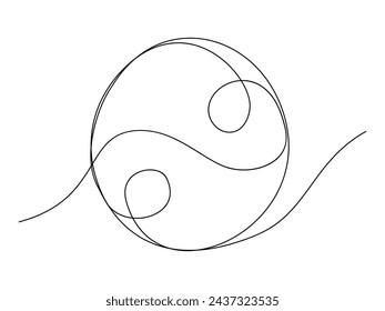 Yin and yang sketch. One line continuous hand drawing. Outline, line art vector illustration.