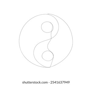 Yin and yang sketch. One line continuous hand drawing. Outline, line art vector illustration. Hand made vector not AI.