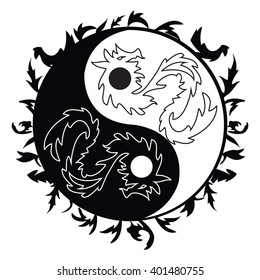 Yin yang symbol, asian decoration element Pattern on white Background. Yin Yang  tattoo with dragons for design illustration