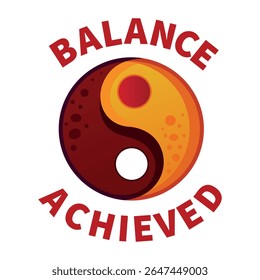 Símbolo Yin yang com equilíbrio alcançado tipografia, ilustração plana