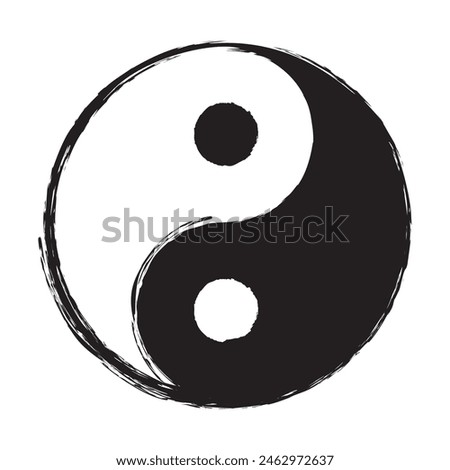 Yin Yang symbol of balance and harmony. Yin-Yang hand-drawn grunge flat simple vector illustration for web and apps