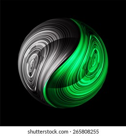 Yin yang symbol. black green color abstract background.