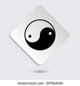 Yin yang symbol - black vector icon  on a paper button