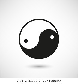Yin yang symbol - black vector  icon with shadow