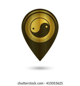 Yin yang symbol - black vector icon; golden  map pointer