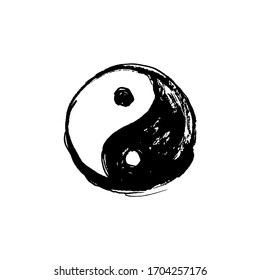 Yin yang symbol. Black and white ink illustration.