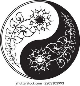 Yin yang symbol. Black and white lostus on the Yin Yang symbol. Circular pattern - sign interaction of opposites for Mehndi, henna and tattoo. Decorative ornament in oriental style. Yin yang vector.