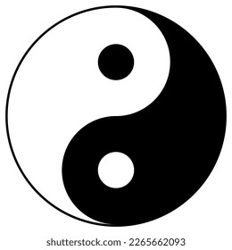 Yin Yang - das Symbol für Yin und Yang, schwarz-weiße Vektorgrafik einzeln auf weißem Hintergrund