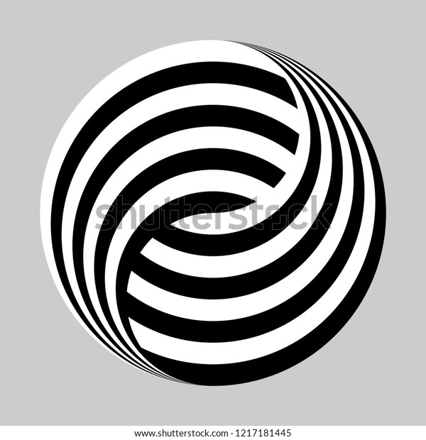 Yin and yang symbol in black and white stripes,\
logo design element