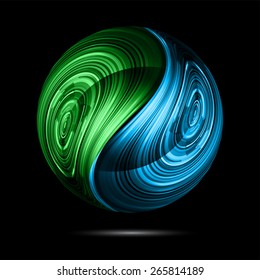 Yin yang symbol. blue green color abstract background.