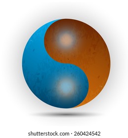 yin and yang symbol. blue orange old paper