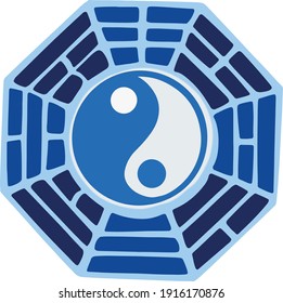 Yin Yang symbol blue. Vector.