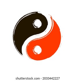 Yin Yang symbol brush stroke. Clipart image isolated on white background