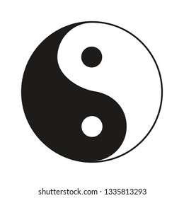 Yin Yang symbol of Chinese phylosophy describes how opposite and contrary forces may be complementary, interconnected and interdependent. Black and white illustration on white background. 