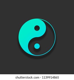 yin yang symbol. Colorful logo concept with soft shadow on dark background. Icon color of azure ocean