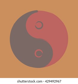 Yin - yang symbol. The colors - dark gray and dark pink. Vintage. Vector.