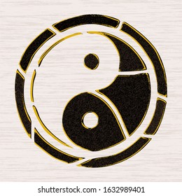 Yin Yang symbol. Culture and philosophy of the east, chinese taoism. Vector drawing in grunge style.