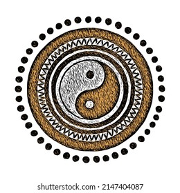 Yin Yang symbol. Culture and philosophy of the east, chinese taoism. Vector drawing in grunge style.