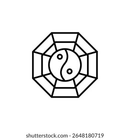 Símbolo Yin E Yang Encaixado Em Quadro Octogonal Com Linhas Limpas