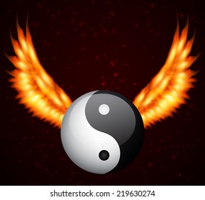 Yin yang symbol with fire wings. EPS10 vector