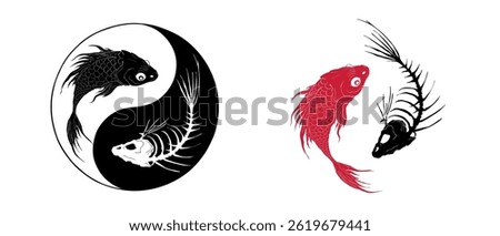 Yin Yang symbol with fish and fish skeleton