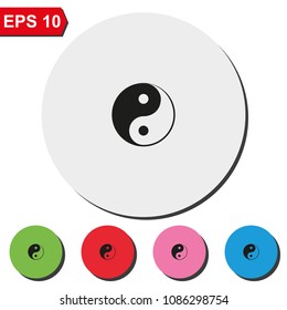 Yin Yang symbol flat round colorful vector icon.