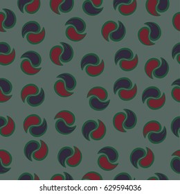 Yin yang symbol in the form of leaves on a gray background.Paisley elements.Seamless pattern.